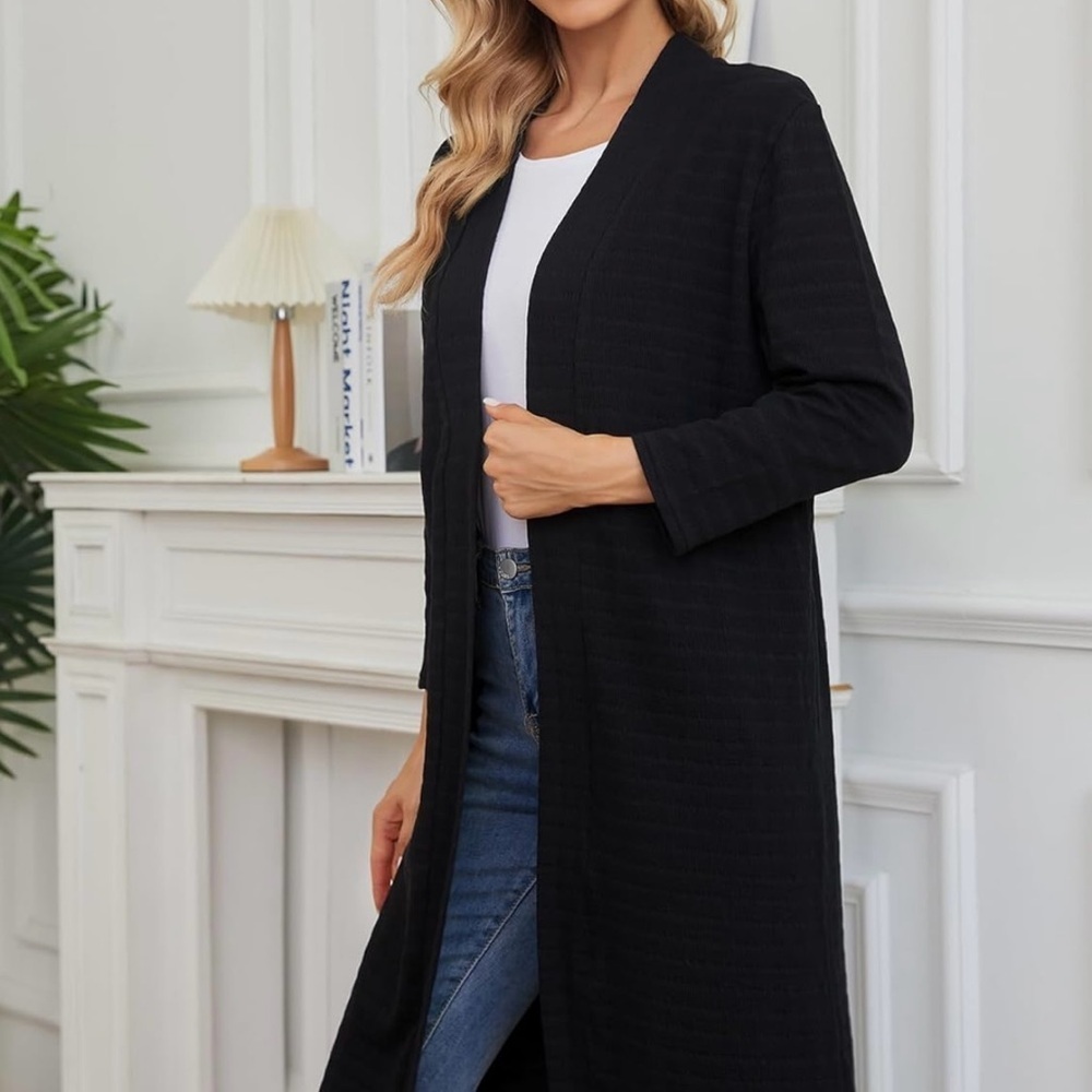 Haute Hippie Tribe Long Cardigans for Women Lightweight Black Open Front Size L
